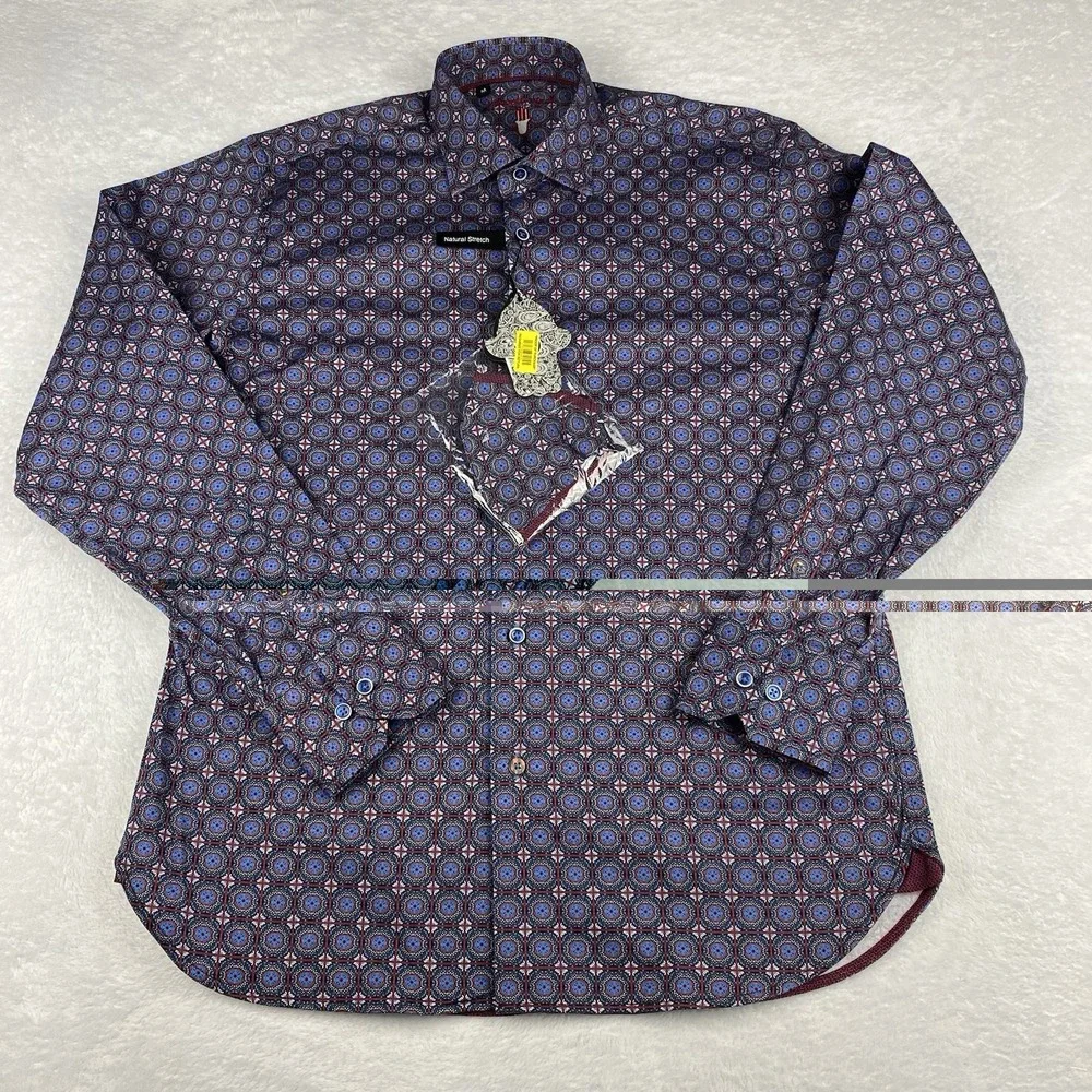 Visconti Black Shirt Mens Medium Blue Geometric w/Mask Regular Fit Stretch NWT!